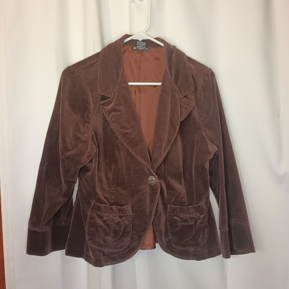 Miss Chievous Y2K Velvet Blazer Juniors XL Crop Brown Forest Academia